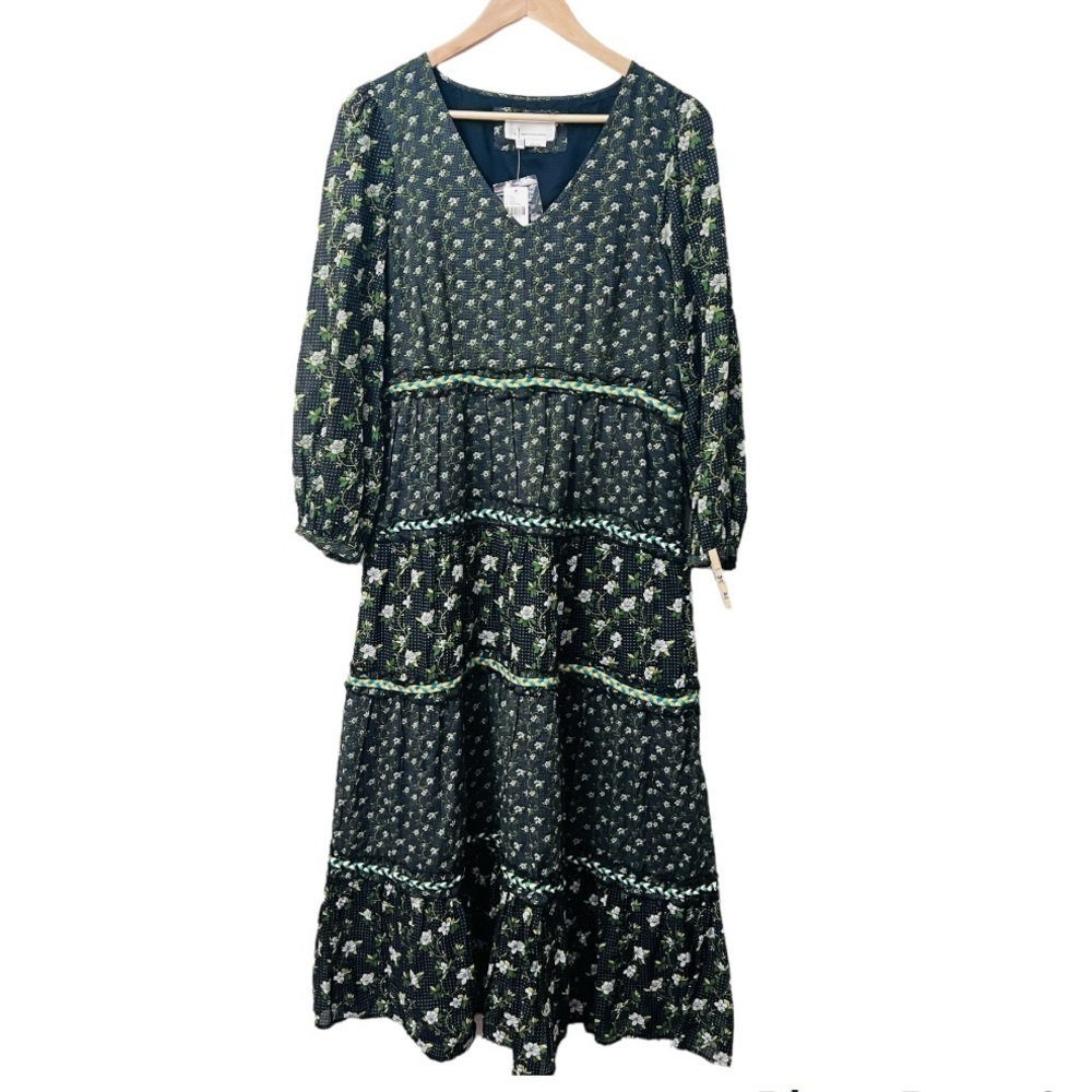 Anthropologie Black floral Tiered Maxi dress in size 10 New with tags - Picture 4 of 15